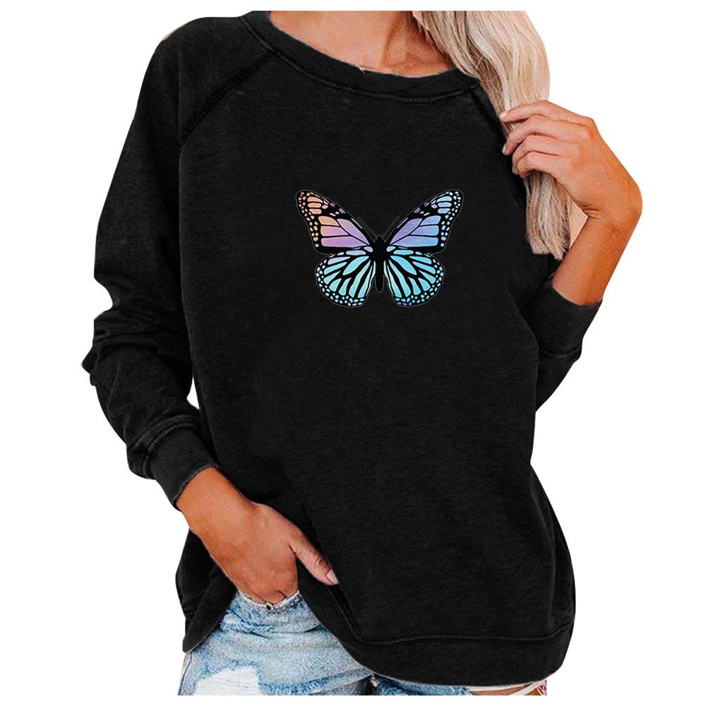 

Женский свитшот с принтом бабочки, Повседневный пуловер с длинным рукавом в стиле ретро, Осенний свободный Мешковатый свитшот, теплый джемп...