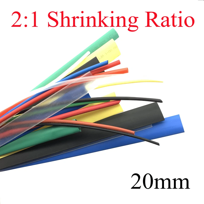 

1Meter Dia 20mm Heat Shrink Tube Insulated Polyolefin 2:1 Shrinkage Ratio Wire Wrap Connector Line Repair 600V Cable Sleeve