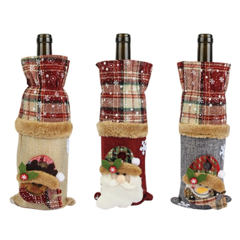 

1 шт. рождественские красные подкладки для бутылок вина, Холщовая Сумка, праздничный чехол для бутылки шампанского Санта-Клауса, рождествен...