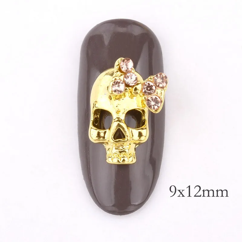 10 шт. цвета: золотистый серебристый череп 3D нейл арта украшения сплав ногтей