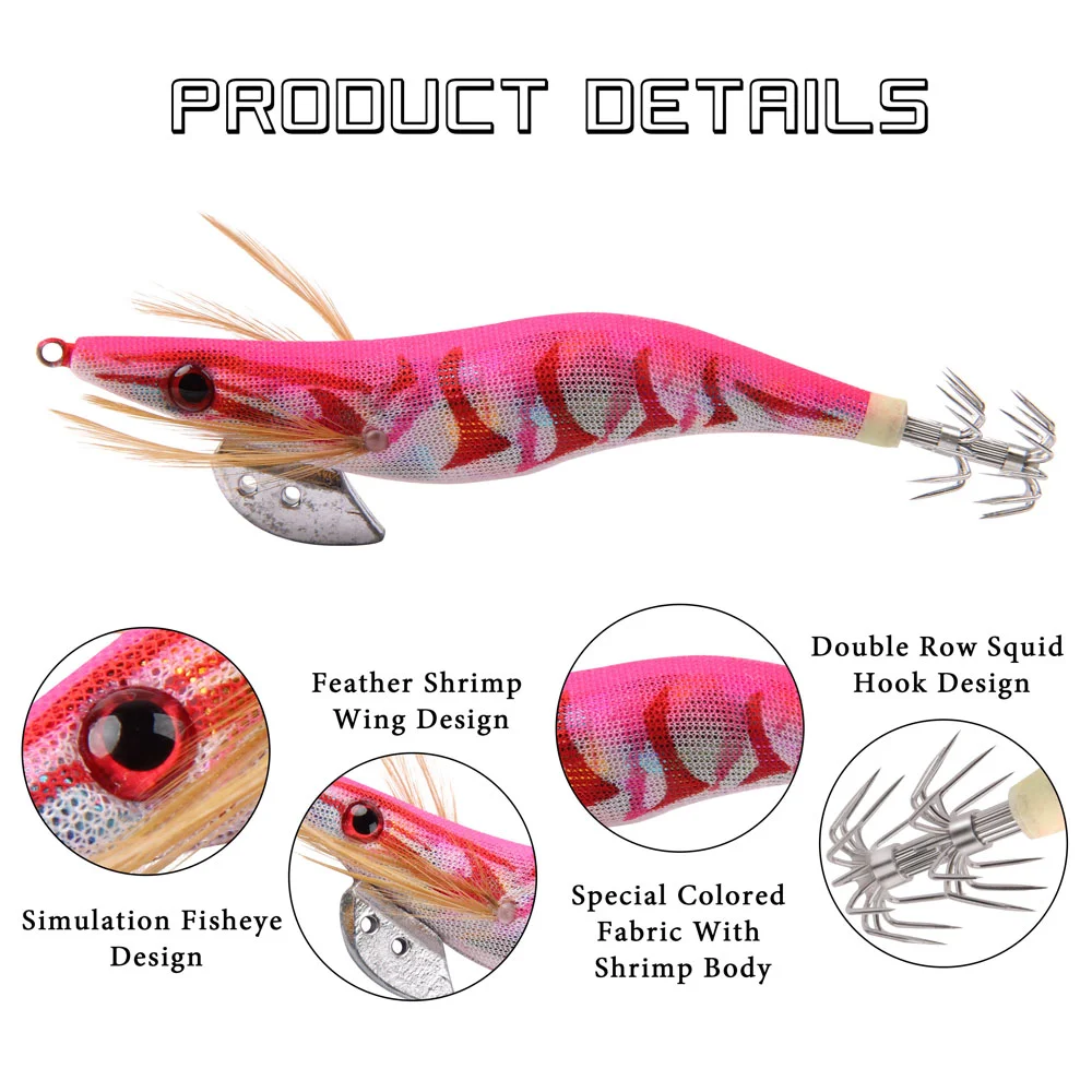 20Pcs/Bag Wood Shrimp Lures Squid Jig Fishing Hook Octopus Cuttlefish Artificial Jigging Lures Hard Squid Baits