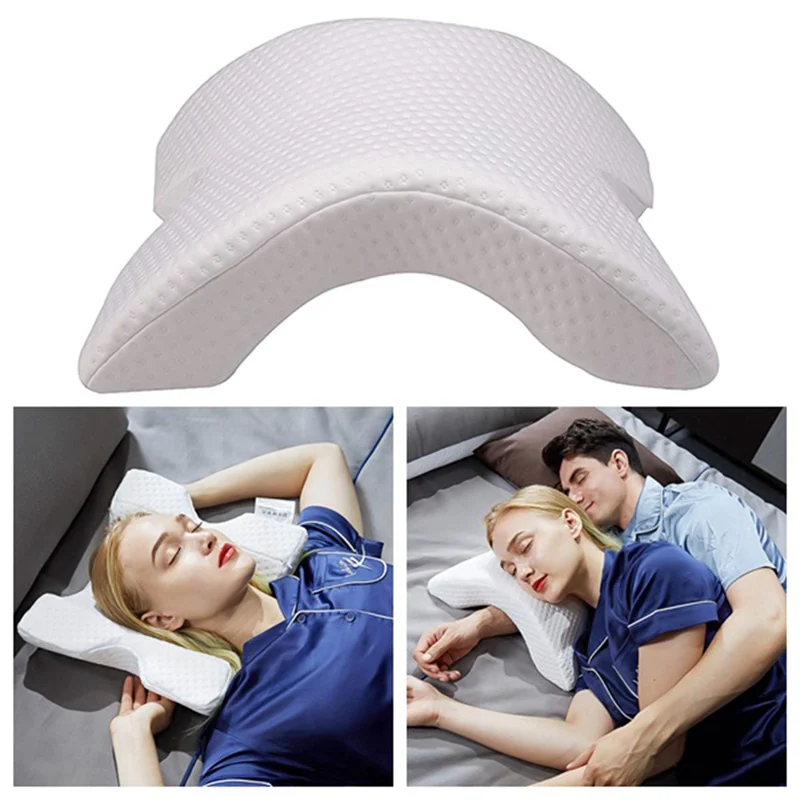 

U-Shaped Curved Memory Foam Sleeping Neck Cervical Pillow with Hollow Arm Rest Hand Pillow Case for Couple Side Sleepers