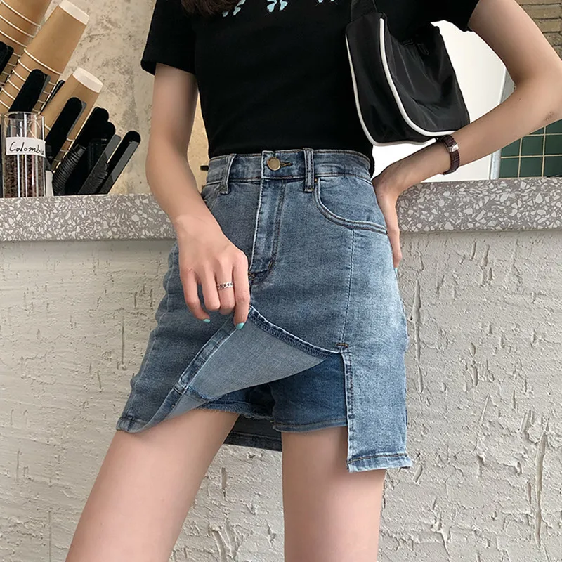 

S-XL blue denim short skirt female 2021 summer high waist skirt korean style pencil jeans mini skirts womens