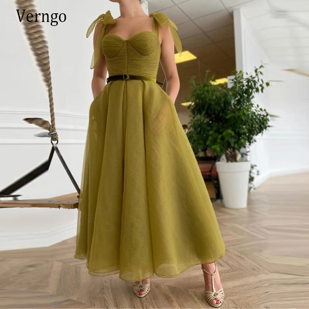 Вечернее платье из органзы Verngo Terra Verde короткое бархатное с поясом и лентами