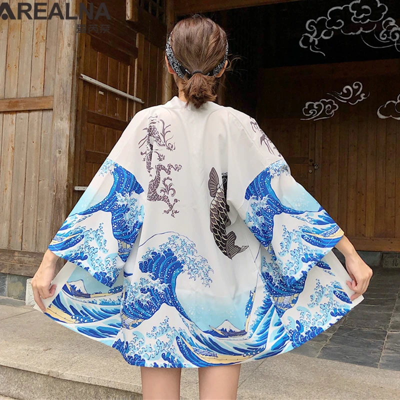 The Great Wave Off Kanagawa Женский традиционное японское кимоно кардиган пальто унисекс