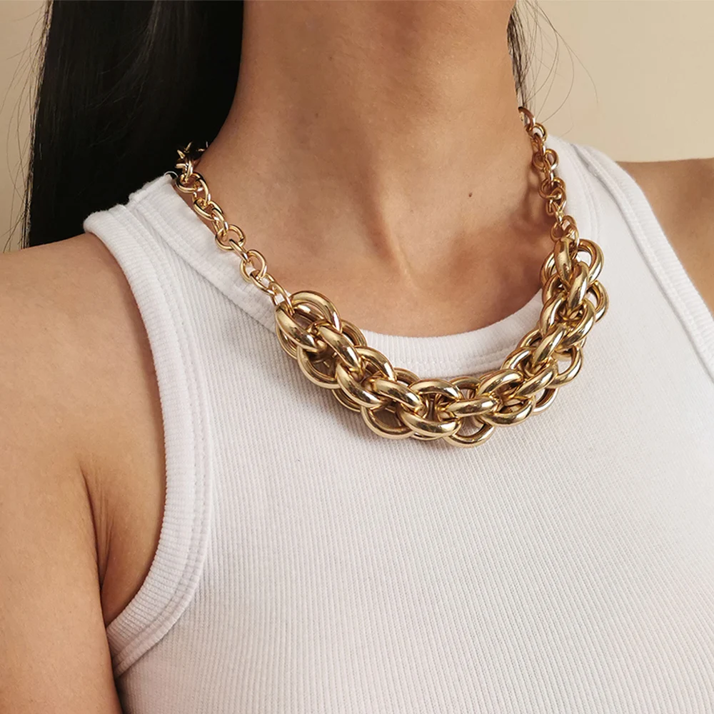 

Lacteo Exaggerated Multi Layer Twist Clavicle Chain Choker Necklace For Women 2021 Fashion Trendy Big Iron Chain Necklace