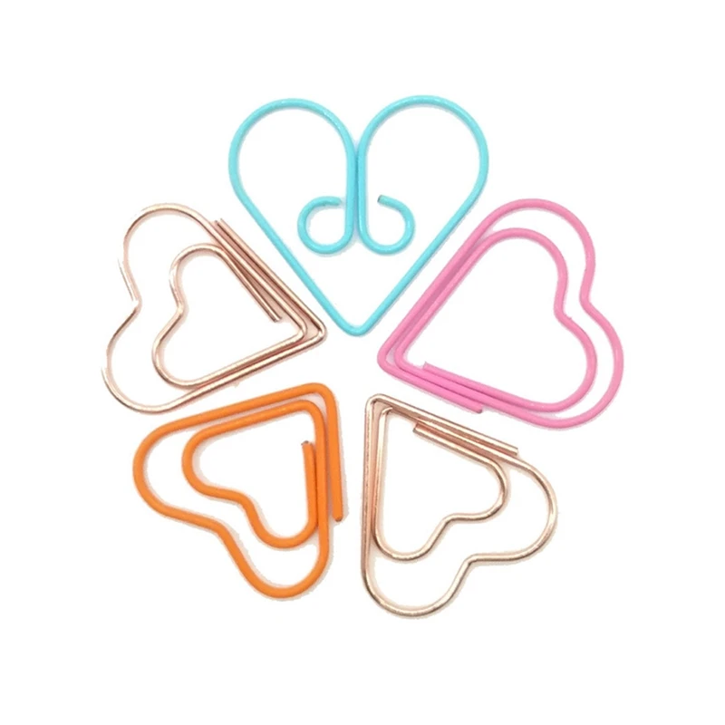 

100 Pieces Love Heart Shaped Small Paper Clips Bookmark Clips for Office School Home Metal Paper Clips Rose Gold