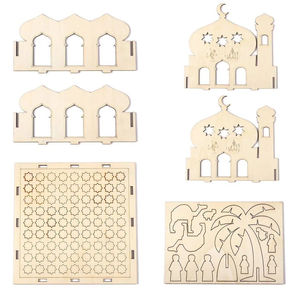 

DIY Self-Assembly Puzzle Wooden Building Model Kits DIY Islamic Muslim House Stand Rack Ramadan Gifts Party Decorations