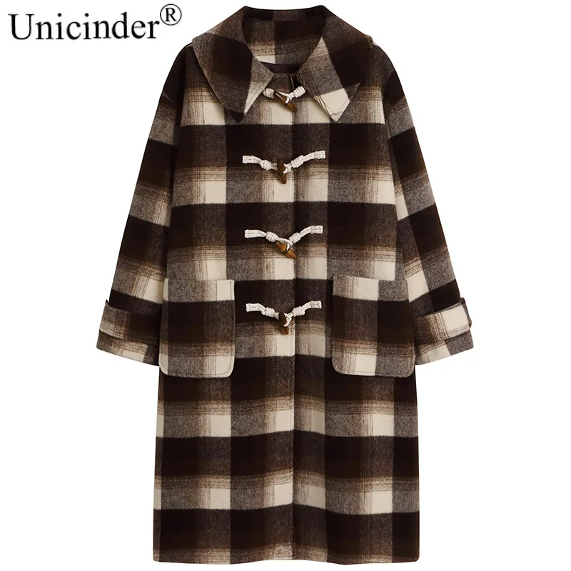 

Unicinder 2020 Wool Full Long Plaid Woman Winter Coats and Jackets Turn-down Collar Koreans Woolen Coat for Woman #61014