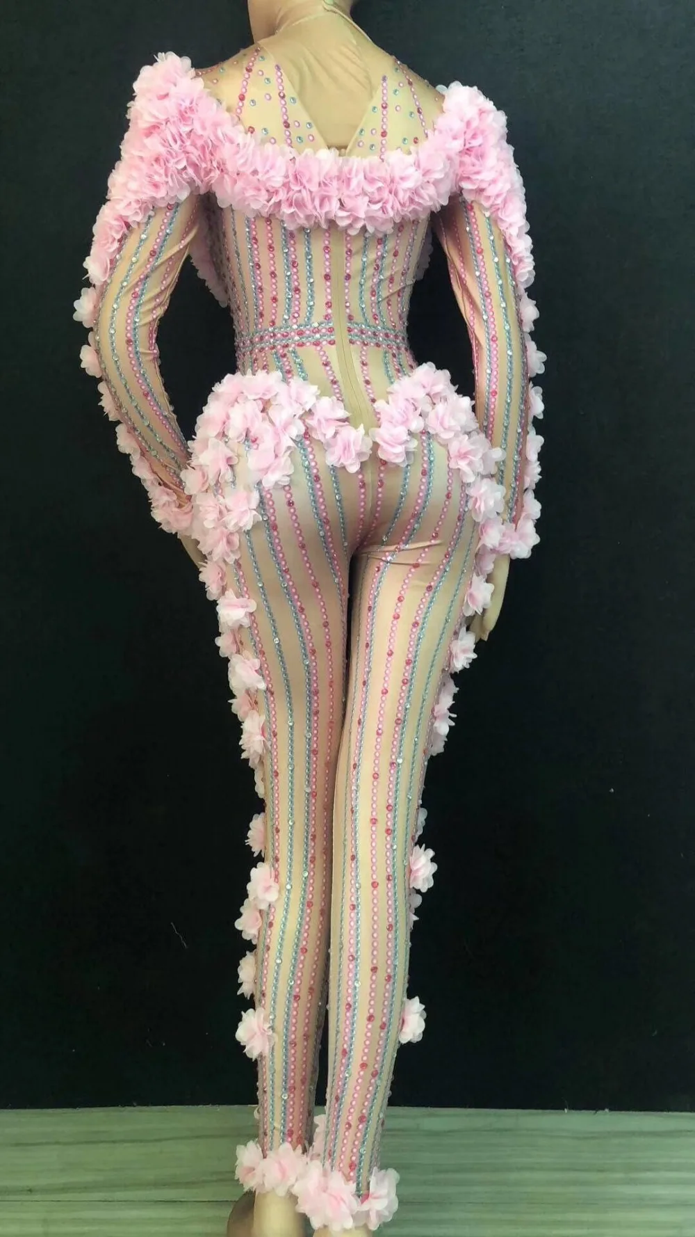 WHITNEY WANG 3D Цветочные Стразы комбинезон женский певец танцор костюм вечерние платья сценическое шоу одежда