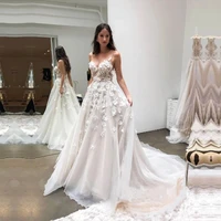 2021 graceful v neck beach wedding dresses backless 3d floral appliqued lace bridal gowns tulle vestido de novia free shipping
