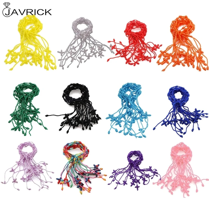 12 шт. Тибетский браслет из красного шнура Регулируемый Каббала 7 узел нить крест