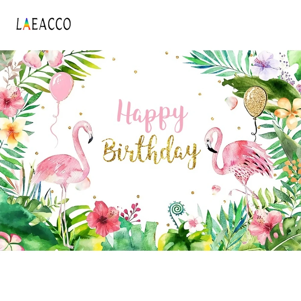 

Laeacco Tropical Leaves Flowers Balloons Flamingo Photography Backdrops Photo Backgrounds Baby Birthday Photocall Photo Studio