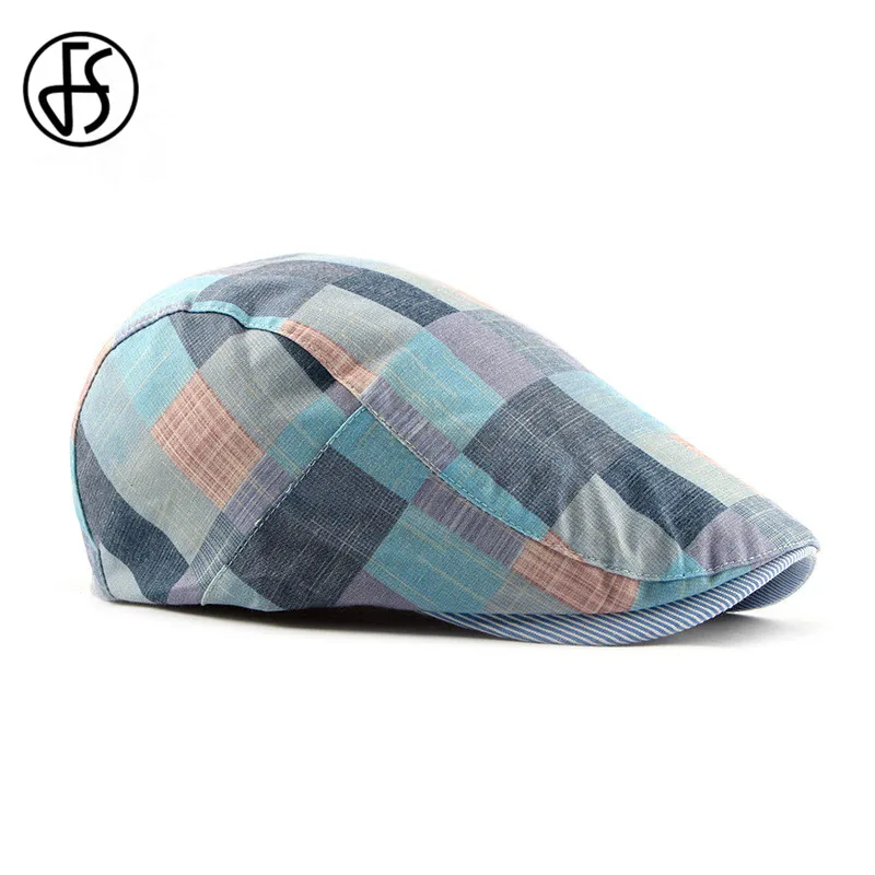 Кепка унисекс клетчатая на плоской подошве из хлопка весну/лето|Женские береты| |