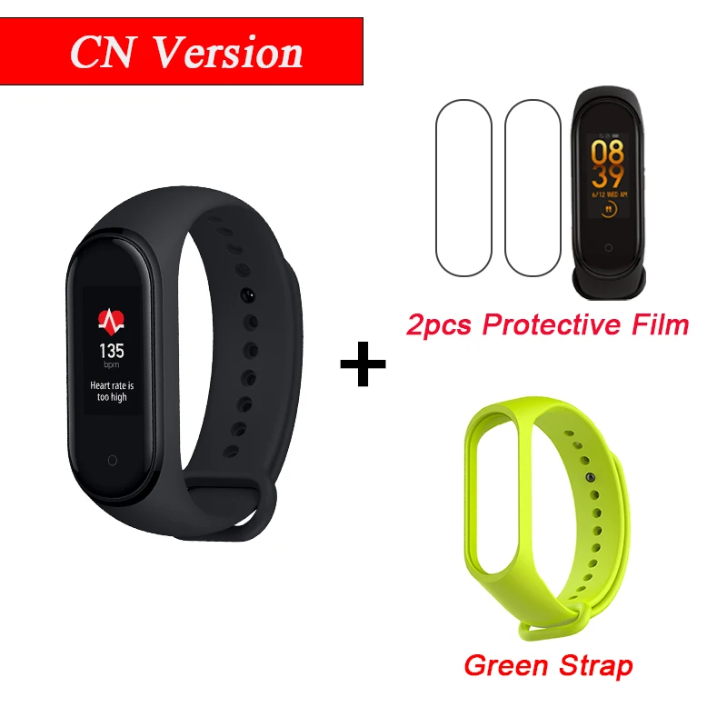 CN Add 2Film Black Xiaomi mi Band 4 Smart mi band 4 водонепроницаемый пульсометр фитнес 135 мАч Bluetooth 5,0 50 м цветной экран - Цвет: CN Add 2Film Black