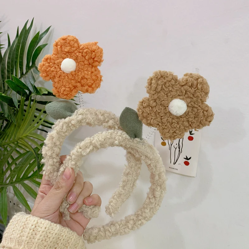 

New Fashion Flower Headbands For Women Hair Accessories Spring Floral Washing Non-slip Head Hoop Lamb Plush Hairbands Female