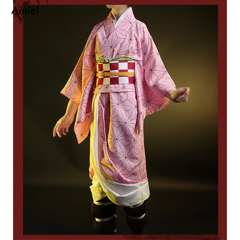 Anime Kimetsu no Yaiba Demon Slayer Cosplay Costume Kamado Nezuko Woman Japanese Clothes Uniform Synthetic Wigs Girls Men Boys |