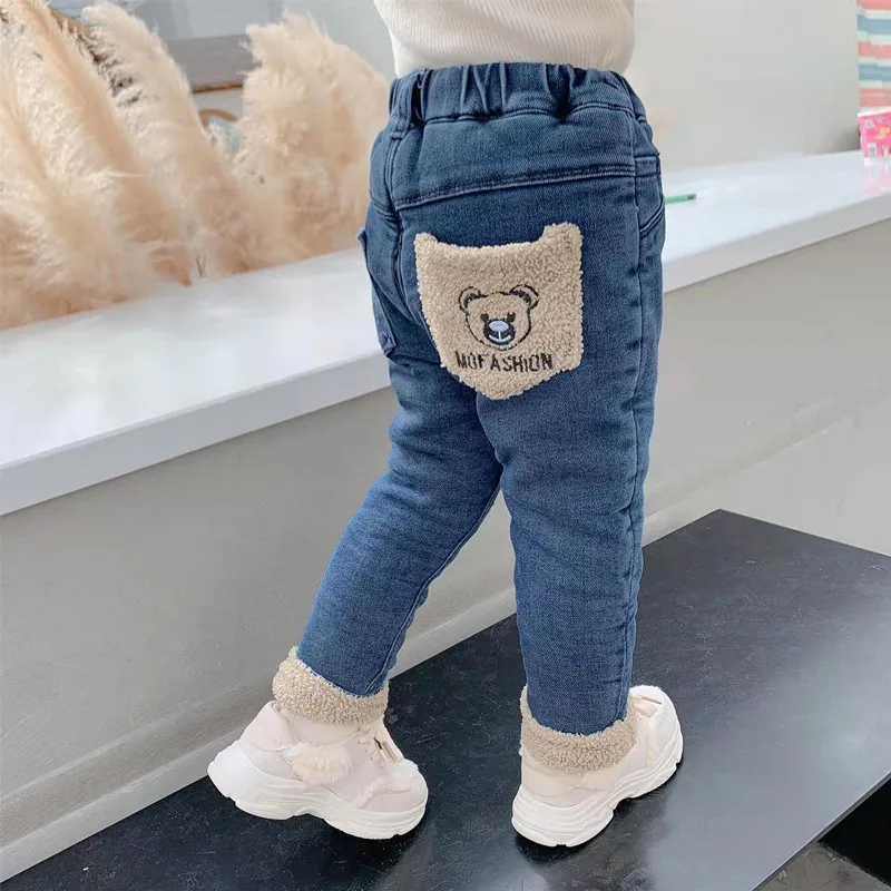 

Girls Pants Thickened Jeans Winter Clothes New Warm Children's Jeans Girls Baby Trousers 9M-6T
