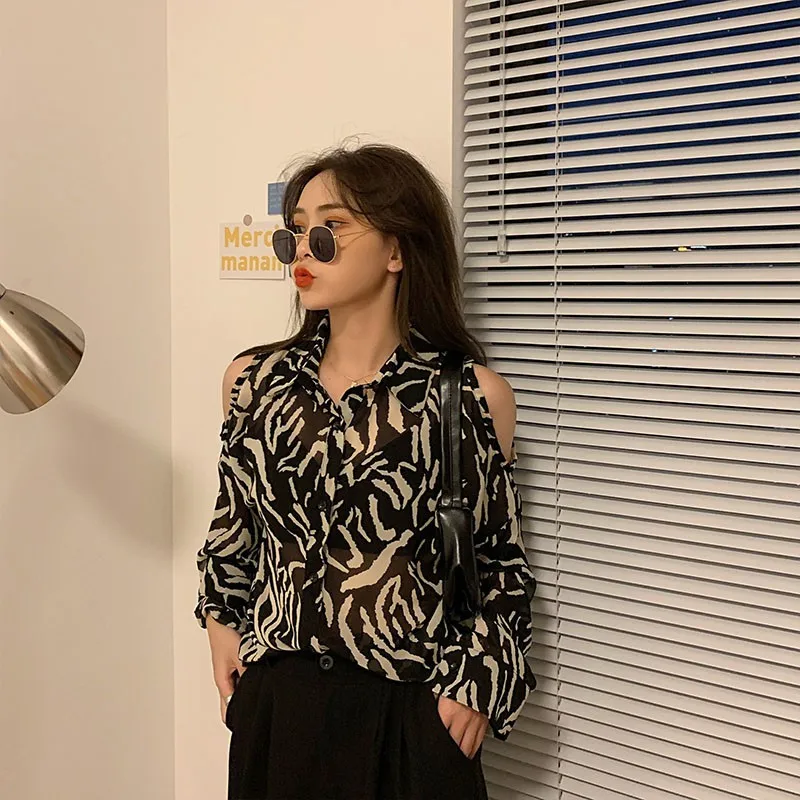 Женская леопардовая блузка с длинным рукавом Офисная рубашка сексуальные