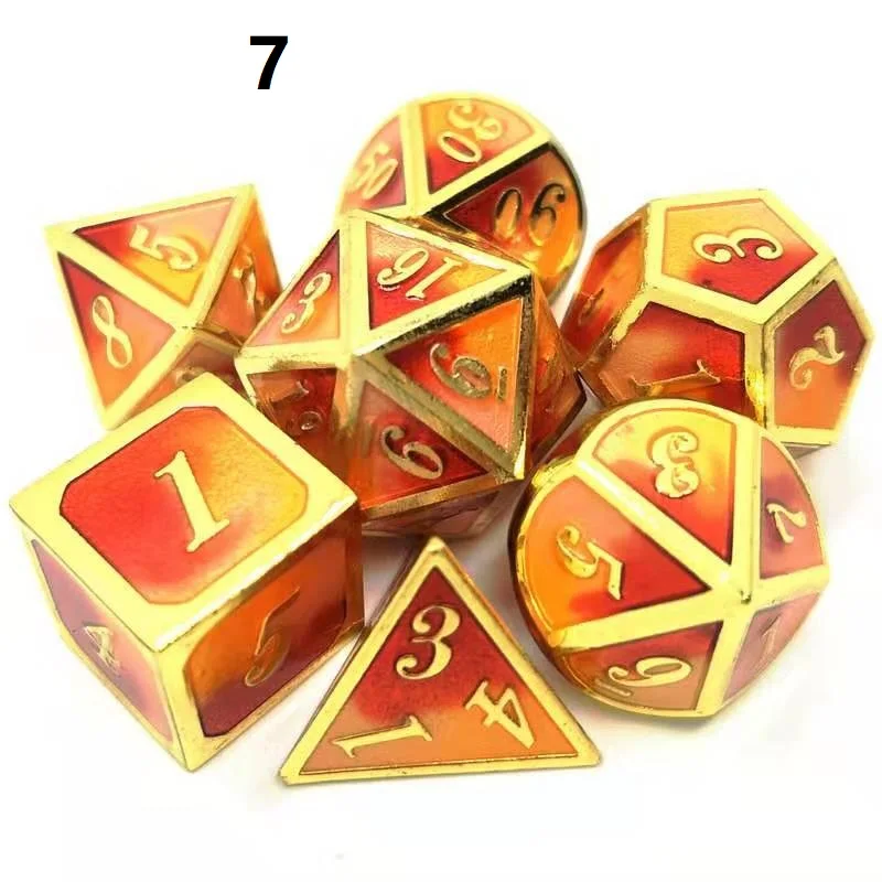 Новейший высококлассный 7 шт./компл. игральные кости DND набор dados rpg игральные кости настольная игра d20 dobbelstenen dados rol металлические многогранные игральные кости