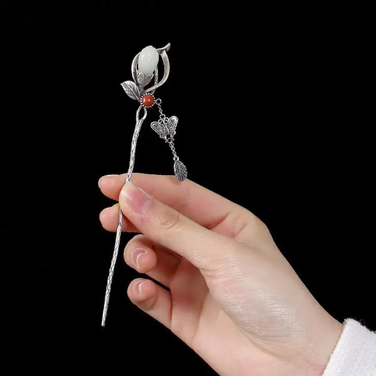 

Exclusive original design magnolia flower hairpin pendant Chinese style retro light luxury charm women's silver jewelry