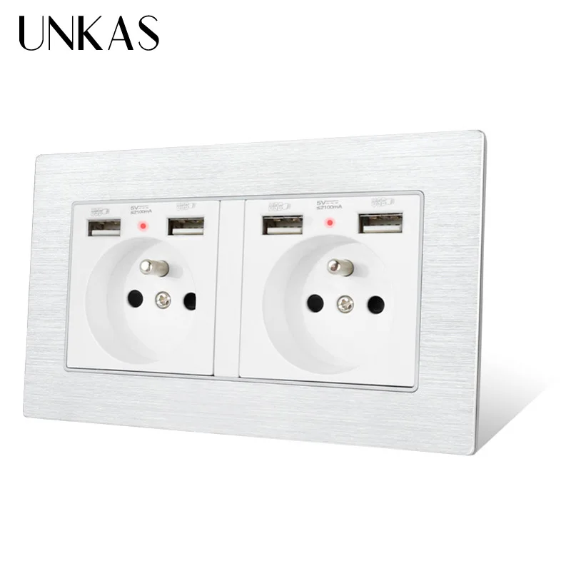 UNKAS французский Стандартный настенная розетка с 4 USB зарядка Порты и разъёмы для