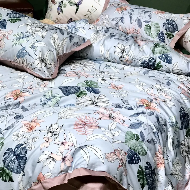 Европейский комплект постельного белья из египетского хлопка, мягкий сатин, цветочный пасторальный Комплект постельного белья, клубничный лист, кактус, пододеяльник, покрывало