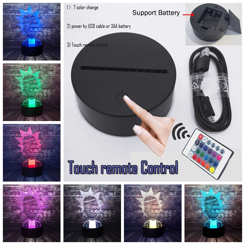 Remote 7 Color Рик и Морти комикс Юмор учёные мультфильм трещина светильник светодиодный 7 цветов изменить безопасный для ребенка спальный ночной Светильник модный детский подарок - Испускаемый цвет: Remote 7 Color