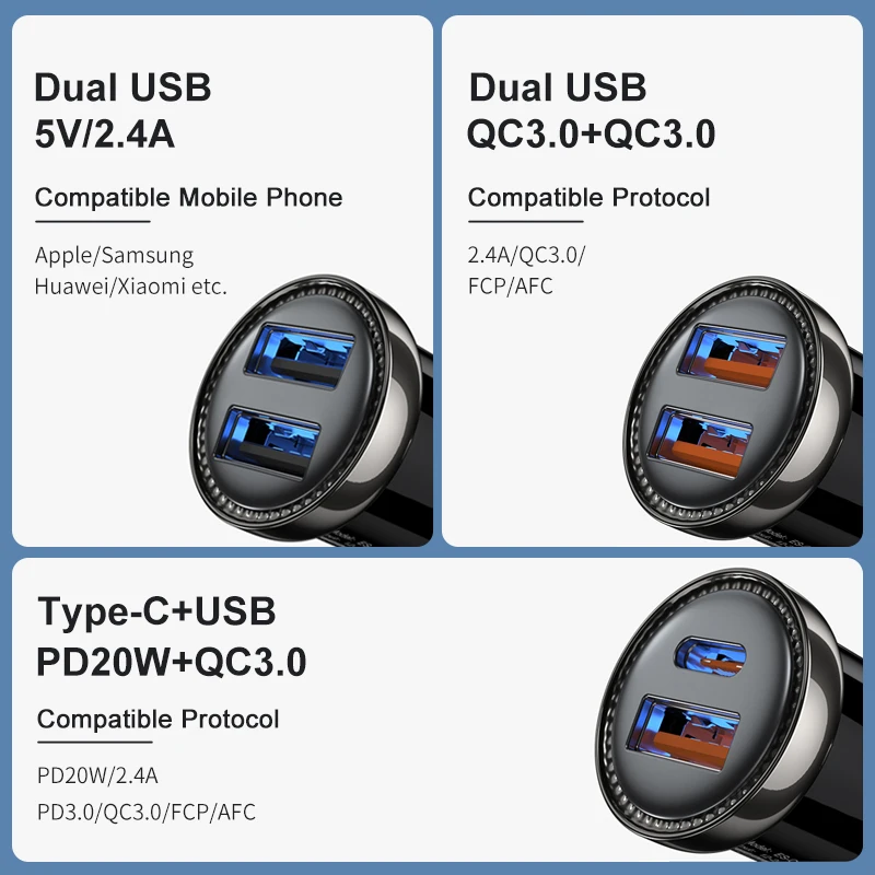 essager usb car charger usb type c quick charge qc 3 0 qc3 0 for iphone 12 pro max xiaomi fast charging charger for phone in car free global shipping