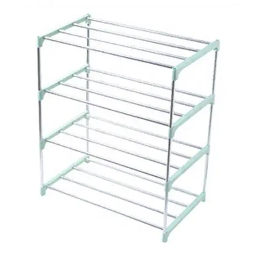 Green 4 Layers 3/4 Layers Stainless Steel Rack Hanger Shoes Storage Display Shelf Holder Cabinet Shelf Holder Shoes Racks Home Organizer - Color: Green 4 Layers