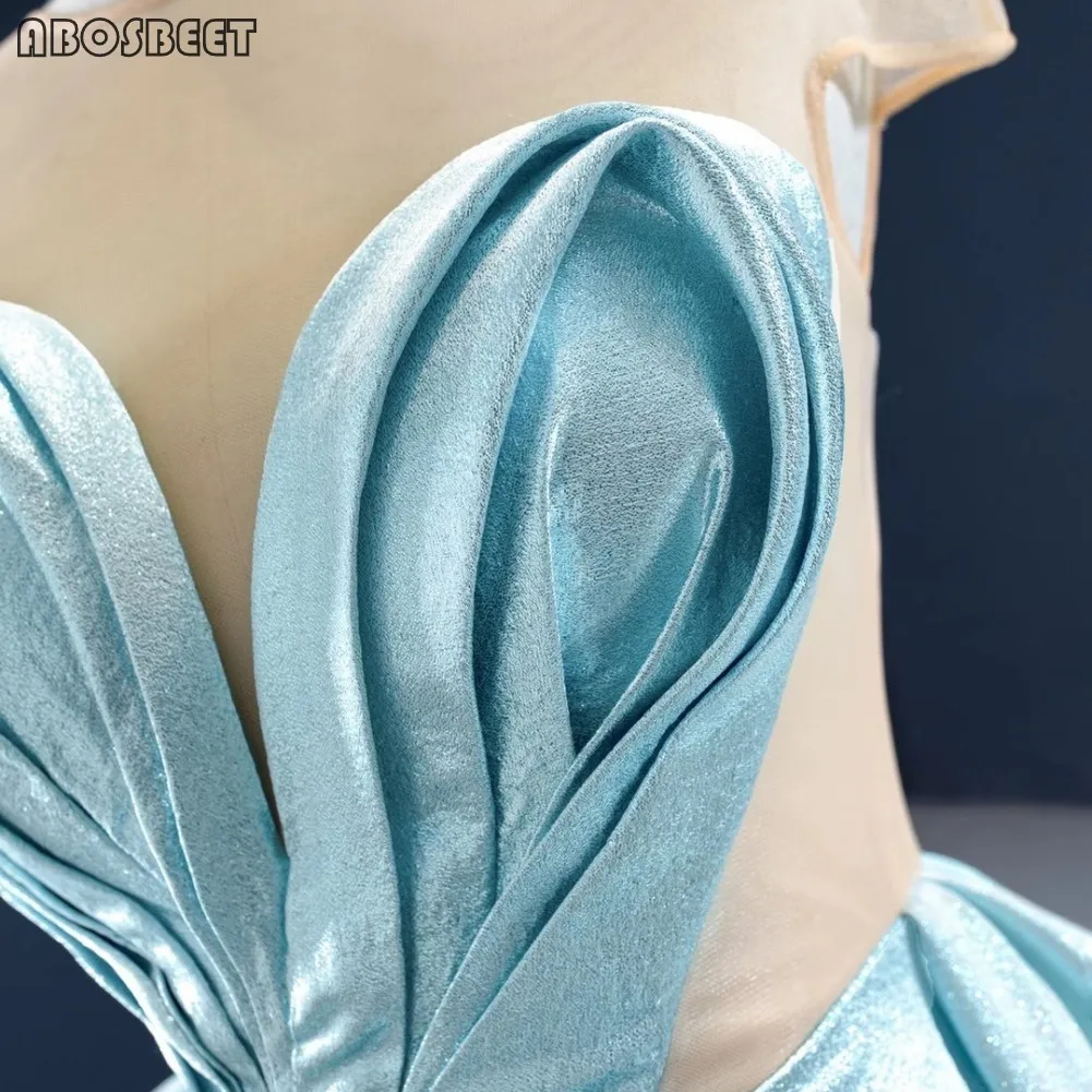 

Satin Prom Dress Ball Gown with Long Train Pleat Top O Neck Elegant Evening Gowns Long Formal Dress Lace Up Vestido De Fiesta