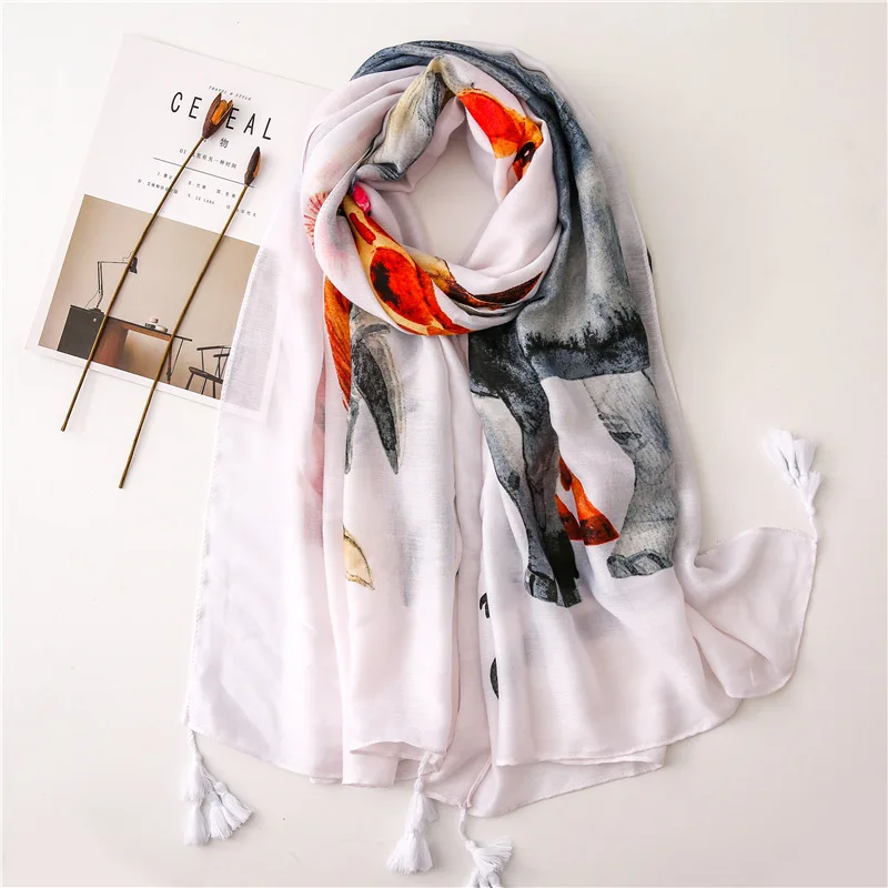 Шарф женский с милыми животными мягкая длинная шаль в виде слона принтом льва