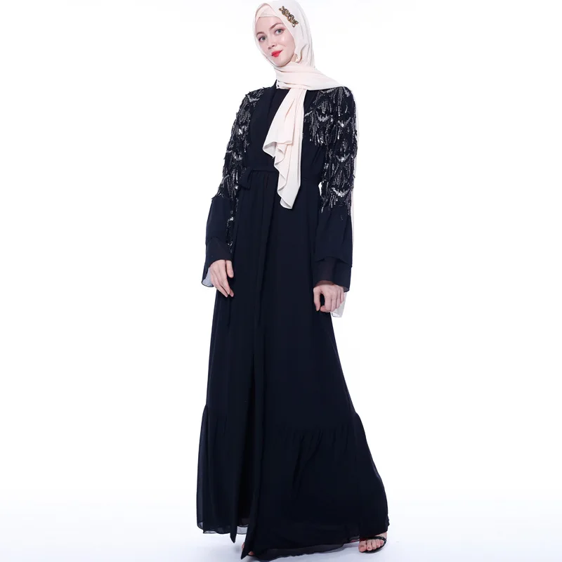 Роскошный кисточка с пайетками открытая Абаи мусульманский Макси-платье в