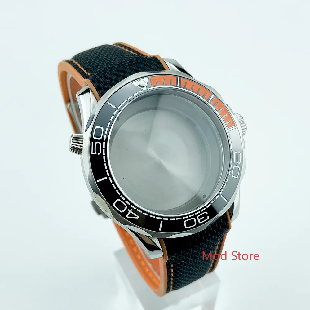 

41mm Sea-Master Style Watch Case Black Orange Ceramic Bezel Rubber Strap 316 Solid SS Fit ETA2836 DG2813 Mov't 200M Tested WR