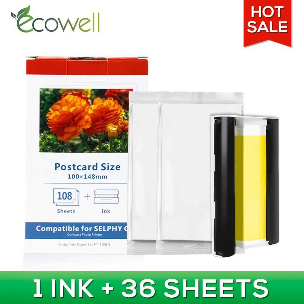 

Набор цветных чернил ECOWELL для Canon, Компактный фотопринтер CP1200 CP1300 CP91CP910 CP900 KP 108IN KP 36IN