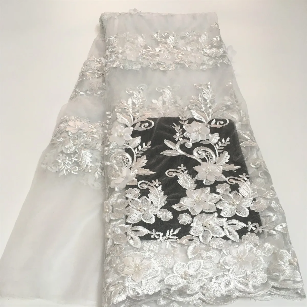 Новинка 2021 г. белый французский Тюль с объемными цветами кружевная ткань