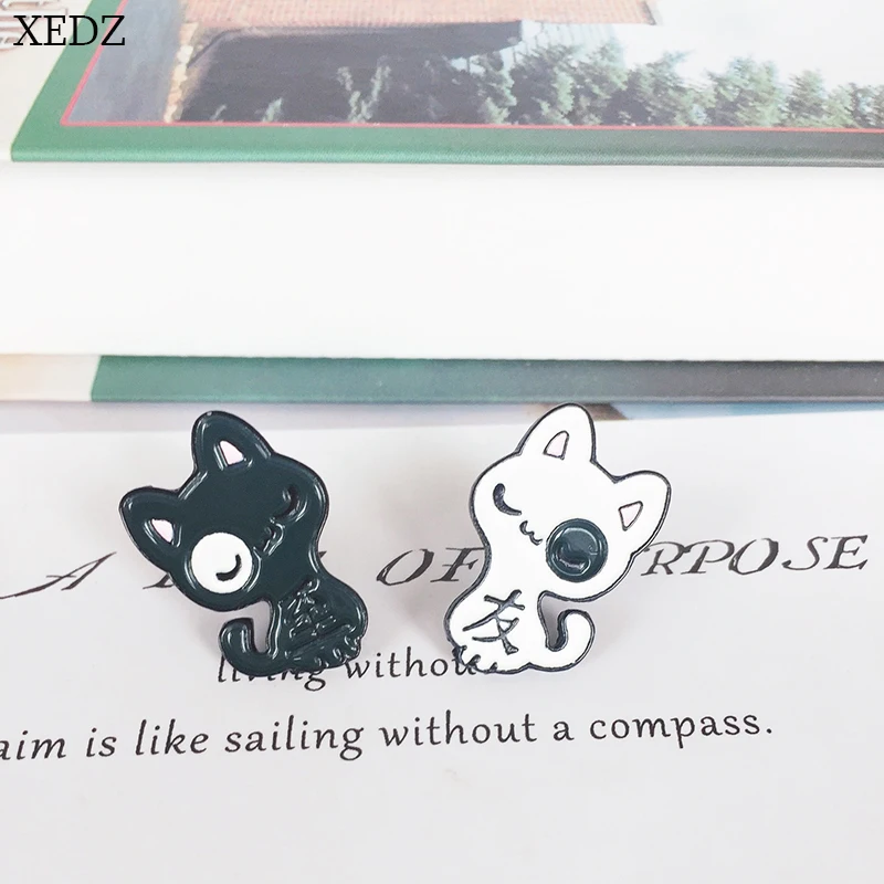XEDZ новинка черный и белый кот собака лучшая модель Детский милый значок