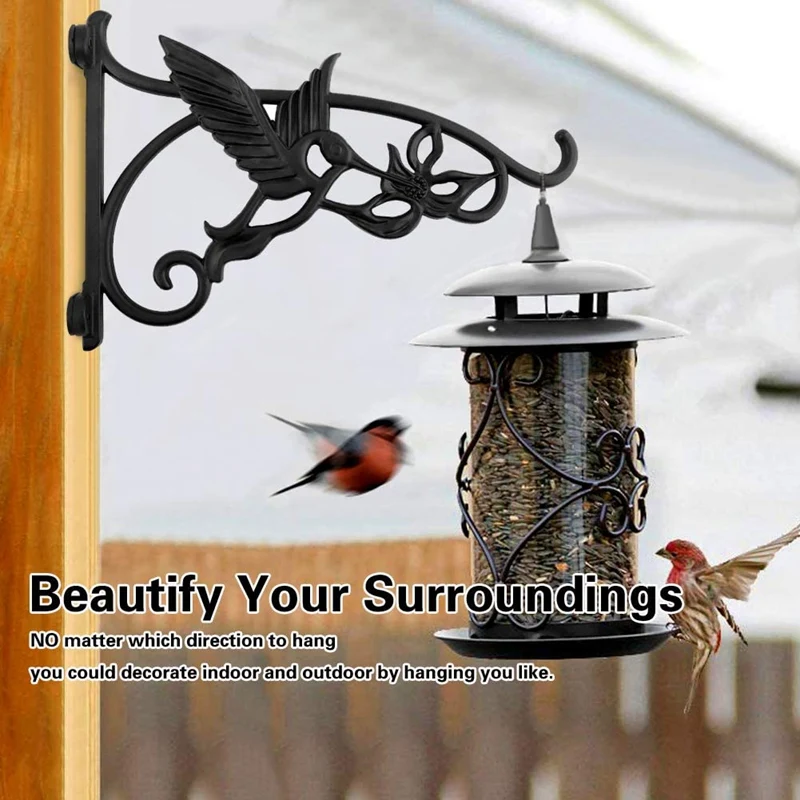 

Heavy Duty Hanging Brackets,2Pcs 13Inch Hand Forged Cast Iron Wall Mount Bracket Durable Rust-Resistant Bird Hook