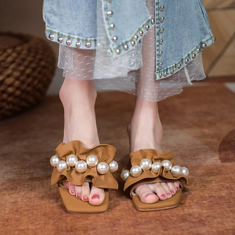 Шлепанцы женские кожаные пляжные сандалии Повседневная Уличная обувь для дома