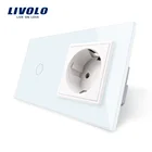 Сенсорный выключатель Livolo, настенная розетка из серого прозрачного стекла европейского стандарта, 110  250 В, 16 А, с выключателем, VL-C701-15VL-C7C1EU-15