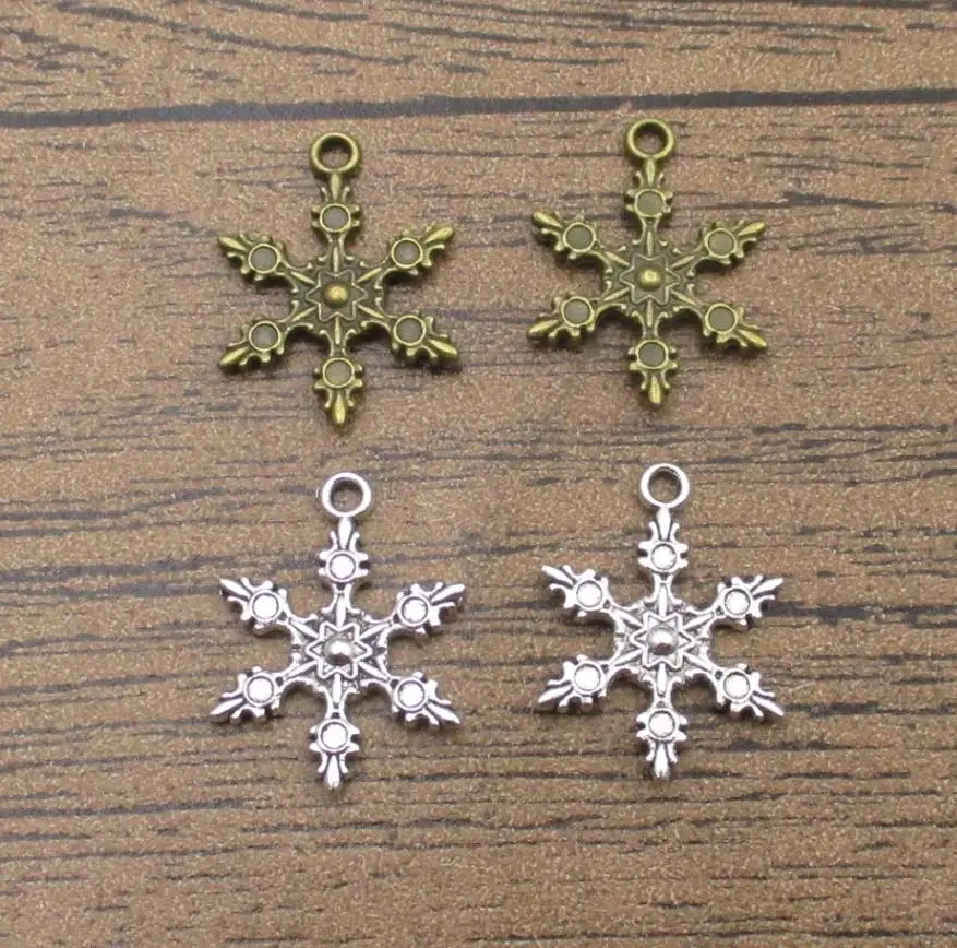Оптовая продажа подвески в виде снежинки 40 шт./лот 23 × 19 мм двухсторонние снега