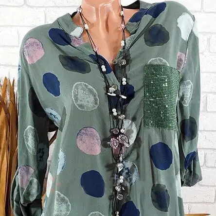 Женская блузка рубашки с блестками длинный рукав v-образный вырез рубашка