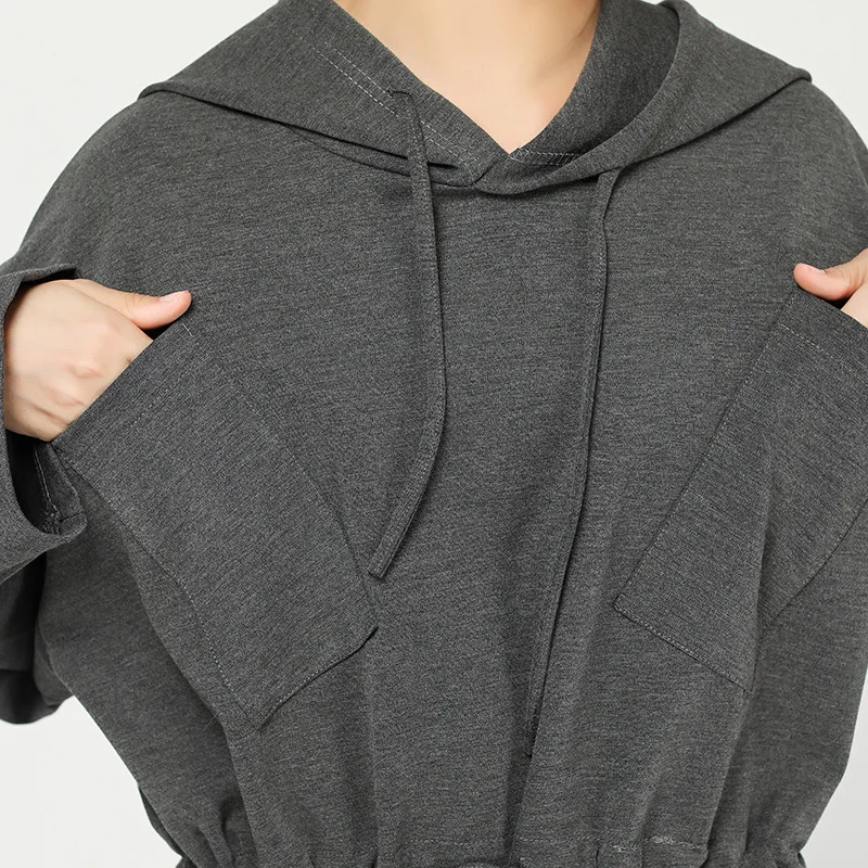 XITAO Waist Long Hoodies Midi Dress Korea Fashion New Pocket Drawstring Pullover Wild Joker 2019 Autumn Split ZLL1379 | Женская одежда