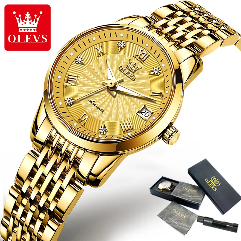 Enlarge OLEVS Gold Automatic Watch Luxury Women Watches Waterproof Fashion Ladies Mechanical WristWatch Gifts For Women Relogio Feminino