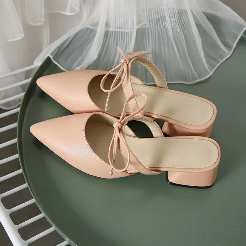 Женские мюли с квадратным каблуком острым носком размеры 46 47|Тапочки| |