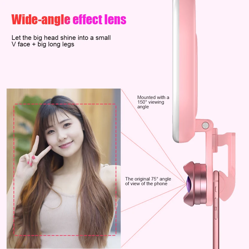 Selfie Double Ring Fill Lights Wide Angle Macro Lens 52 LED Makeup Clip Light Camera for Phone ND998 | Электроника