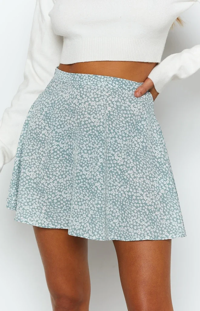 

Women's Skirts Flared Mini Skirt Blue Floral women's summer skirt womens high waist skirt falda jupe skirts womens