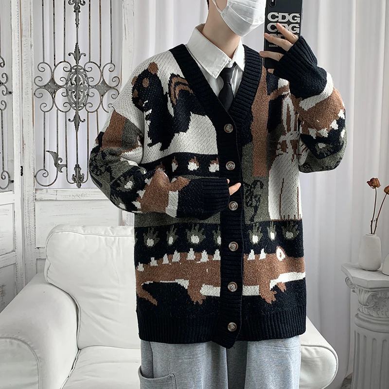 Винтажный кардиган оверсайз новинка 2022 мультяшный вязаный свитер в японском