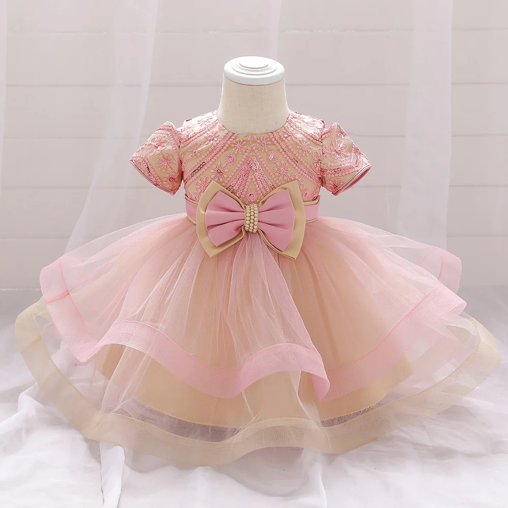 Платье принцессы для маленьких девочек красное розовое вечерние бантом и