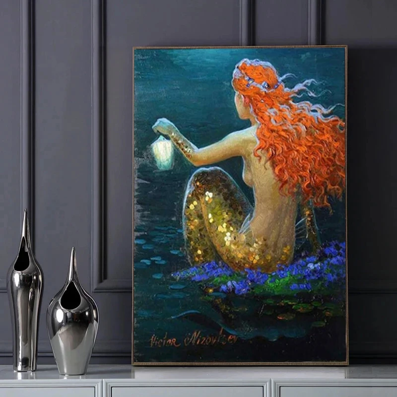 Винтажные постеры с изображением русалки Настенный декор девушка ждет HD картина